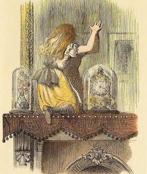 Alice climbs through the looking glass. (Image via Wikimedia Commons.)
